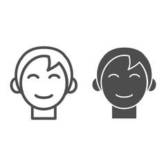 Poster - Head of teenage boy line and solid icon, childhood concept, little boy face sign on white background, cute young teenager icon in outline style for mobile concept and web design. Vector graphics.