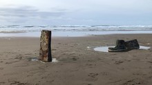 A Piece Of The Sujameco Shipwreck Exposed During Low Tide At Horsfall Beach Near Coos Bay, Oregon.