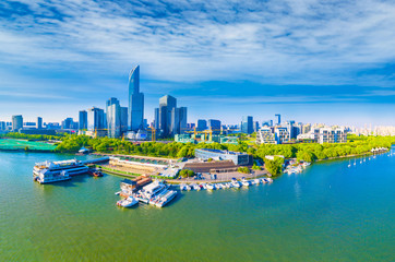 Wall Mural - Aerial photography of CBD of Jinji Lake and East Lake in Suzhou City, Jiangsu Province, China