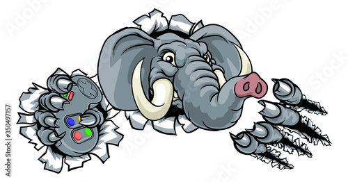 An elephant gamer mascot ho...