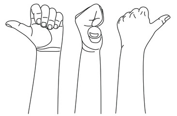 Wall Mural - hand positions with gesture of pointing thumb up. success concept in sign language. vector illustrat