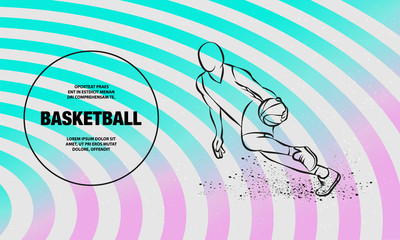 Wall Mural - Basketball player dribbling with a ball. Vector outline of Basketball player sport illustration.