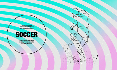 Wall Mural - Soccer player fights with ball on heel. Vector outline of Soccer player sport illustration.