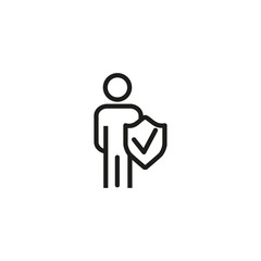 Canvas Print - Line icon of man holding shield. Security agent, insurance, antivirus. Protection concept. Can be used for topics like service, technology, internet