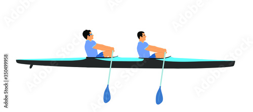 Fotografía Teamwork of two kayakers paddling double kayak in competition race vector illustration isolated
