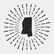 Vintage map of Mississippi. Grunge sunburst around the us state. Black Mississippi shape with sun rays on white background. Vector illustration.