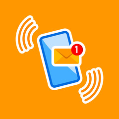 Poster - New message, notification, email, amail, chat or letter on smartphone icon flat in on isolated background. EPS 10 vector.