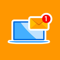 Poster - New message, notification, email, amail, chat or letter on laptop icon flat in on isolated background. EPS 10 vector