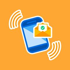 Poster - Open envelope containing check mark or email, email, chat, letter on smaryphone icon flat in on isolated background. EPS 10 vector