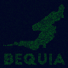 Naklejka na meble Digital Bequia logo. Island symbol in hacker style. Binary code map of Bequia with island name. Powerful vector illustration.