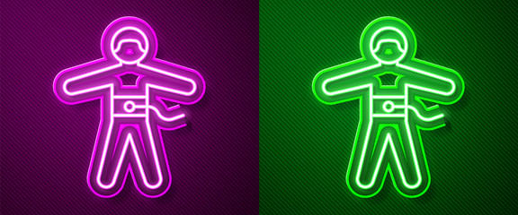 Wall Mural - Glowing neon line Bungee jumping icon isolated on purple and green background. Vector