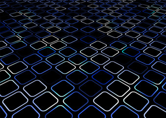 Wall Mural - Abstract blue geometric square border rounded corner creative pattern perspective on black background