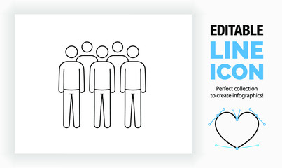 editable line icon of a group of stick figure people, part of a huge icon and stick figure collectio