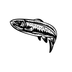 Wall Mural - Spotted Trout Fish Jumping Woodcut Retro Black and White