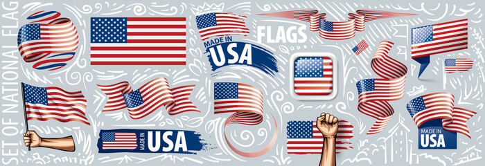 Wall Mural - Vector set of the national flag of USA in various creative designs