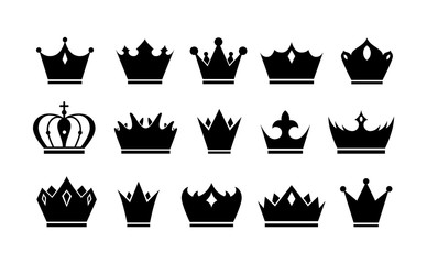 Wall Mural - Set of vector crowns icons or logos. Crown silhouettes isolated on white background.