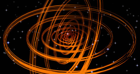 render with yellow rings in the starry sky
