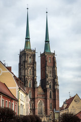 Canvas Print - St John the Baptist Cathedral in Ostrow Tumski, historic part of Wroclaw city, Poland