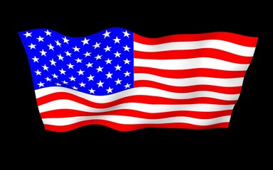 Waving flag of the United States of America on a dark background. Stars and Stripes. State symbol of the USA. 3D illustration