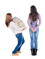 Canvas Print - Back view of two woman in sweater.