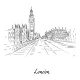 Fototapeta Londyn - Beautiful london city sketch with pencil on paper vector illustration. Street of famous city flat style. Modern art and architecture concept. Isolated on white background