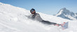 © guruXOX - Freerider snowboarder drop fall down and crash with his snowboard on extreme gradient downhill. Winter mountain freeride