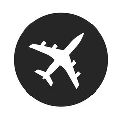 Poster - Plane icon vector shape or airplane jet silhouette symbol round black and white monochrome flat airport pictogram isolated on white background