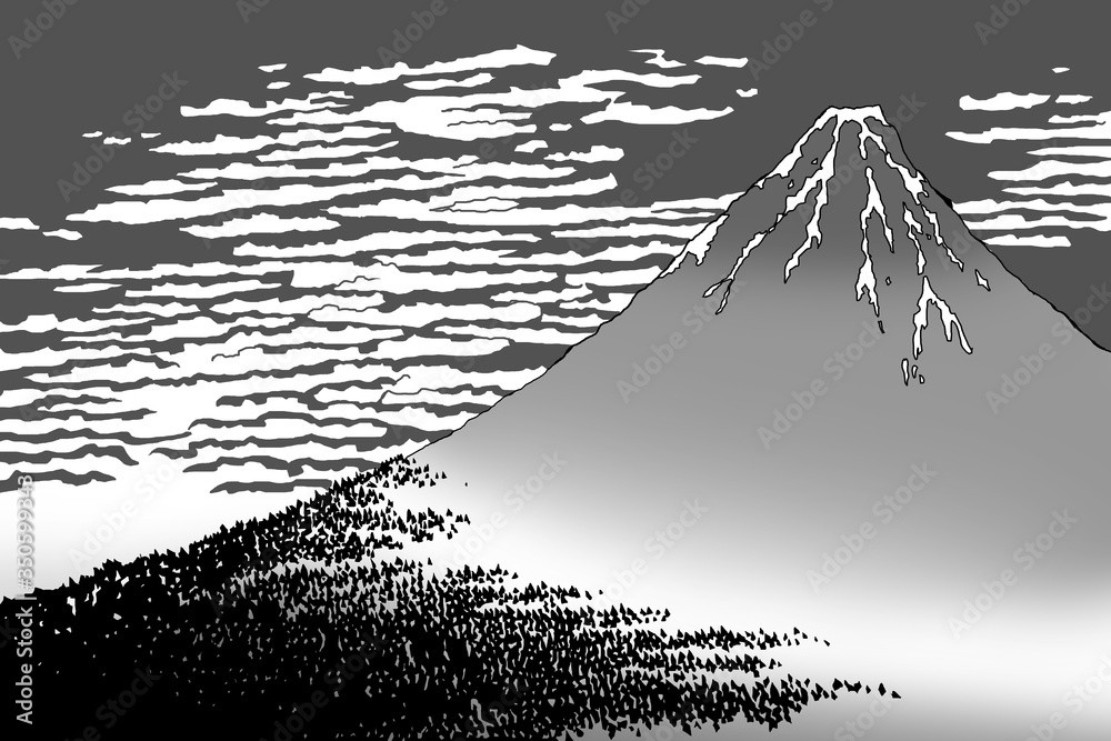 葛飾北斎・富士山白黒 Stock Illustration | Adobe Stock