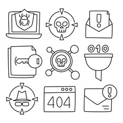 Poster - network security and virus scan  icons set hand drawn doodle theme