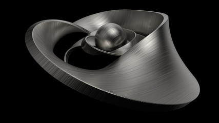 Poster - 3d render of metal objects - sphere and twisted shapes. Reflective material.  Decorative chrome sculpture with textured surface...