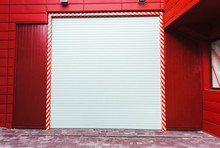 Gate Automatic White With A Red Wall In The Garage Barn