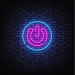 Aufkleber - Button Power neon sign vector design template. Button On Off neon design, light banner, design element, night bright advertising, bright sign. Vector illustration