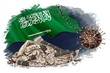 Economic crisis in Saudi Arabia. bankruptcy,budget recession. Wrecking coronavirus ball on chain hangs near cracked bank. crack business, economy.