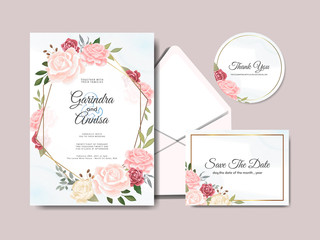 Wall Mural - Elegant wedding invitation card template with beautiful floral leaves Premium Vector