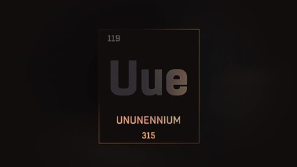 Wall Mural - Unnunenium as Element 119 of the Periodic Table. Seamlessly looping 3D animation on grey illuminated atom design background with orbiting electrons. Design shows name, atomic weight and element number