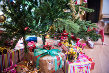 Wall Mural - Presents on floor under the Christmas tree.