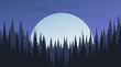Beautiful Night Pine Forest with the moon,landscape background, evening concept design,vector
