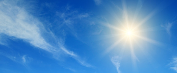 blue sky and bright midday sun illuminates the space. wide photo .
