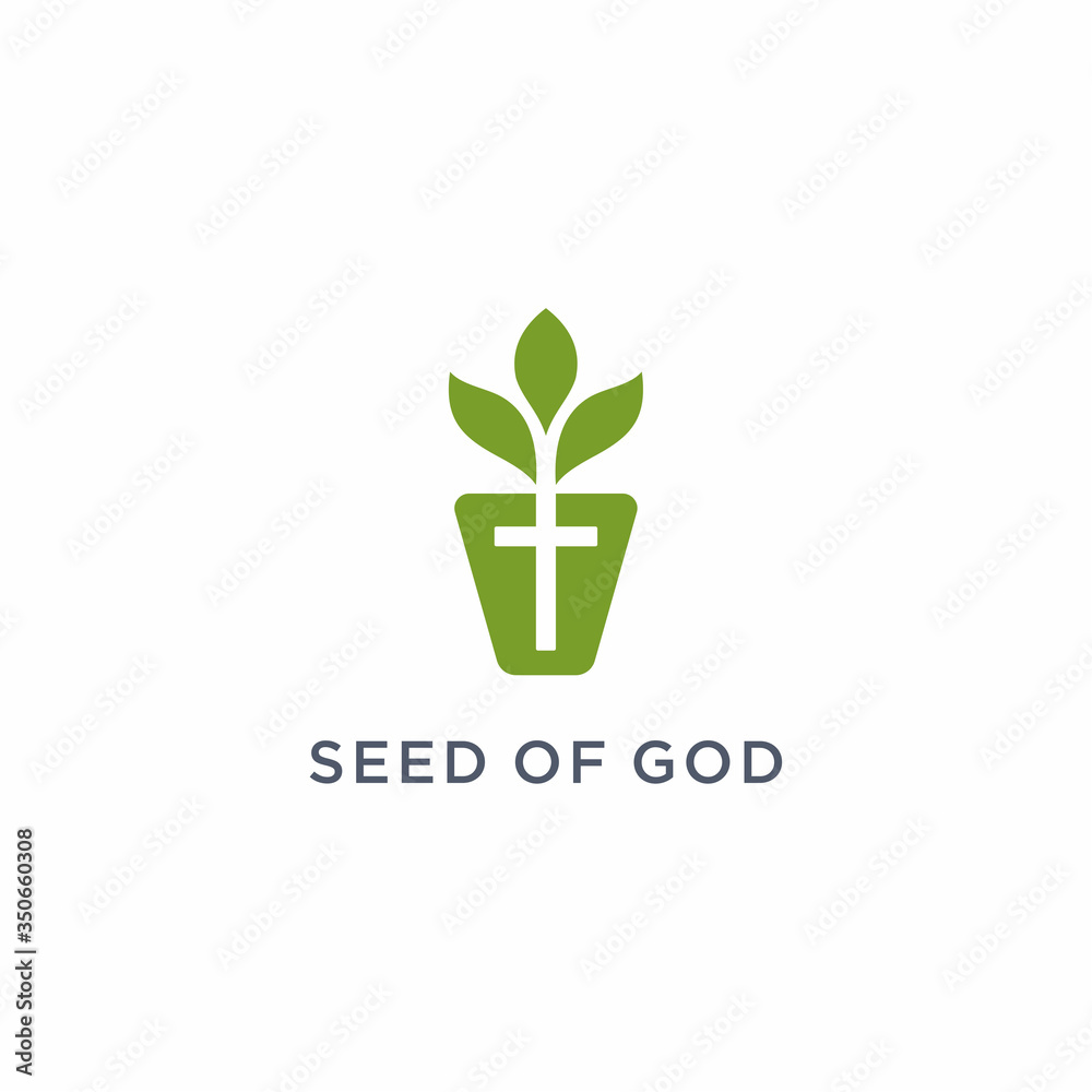 church cross and seed leaf logo design creative idea Stock Vector ...