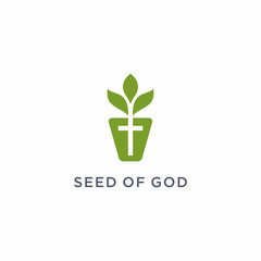 church cross and seed leaf logo design creative idea