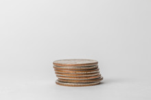 Coins Stacked Isolated White Background Money, Financial, Business Growth Concept