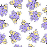 Fototapeta Motyle - Seamless pattern of a bright butterfly on a white background. Vector illustration with butterflies. Design of packaging paper for children. Printing on fabrics, clothing, and dresses. Doodle style.