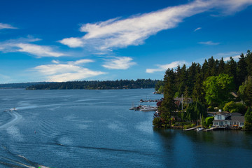 Wall Mural - 2020-05-18 LAKE WASHINGTON LOOKING NORTH FROM THE EAST CHANNEL BRIDGE ON 1-90 WITH THE CITY OF BELLEVUE SHORE LINE