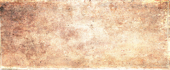 Wall Mural - Old brown paper parchment background design with distressed vintage stains and ink spatter and white faded shabby center, elegant antique beige color