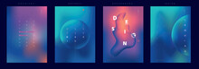 A Set Of Vector Abstract Backgrounds. Gradient Backgrounds, Text And Geometric Objects. Minimalistic Design.