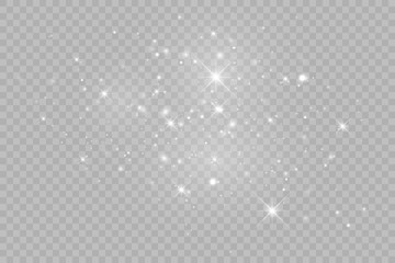 Wall Mural - Dust white. White sparks and golden stars shine with special light. Vector sparkles on a transparent background.