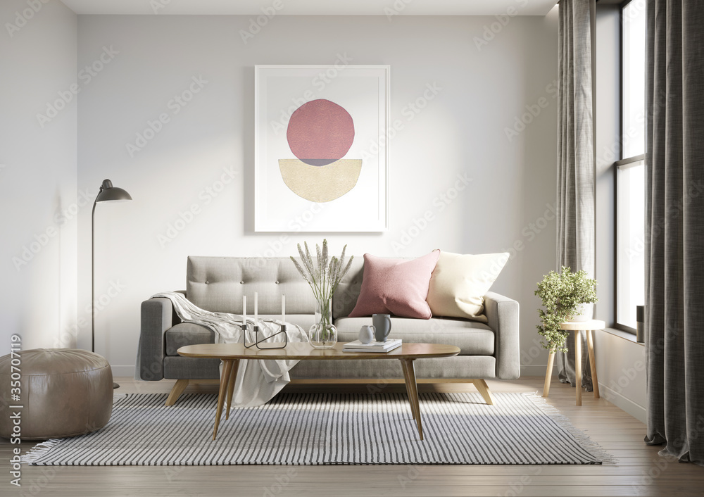 3d render of a grungy concrete room with a grey sofa an art canvas and dusky pink and yellow cushions	
 - obrazy, fototapety, plakaty 