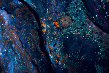 Microbial Organisms Under Ultraviolet Light Inside Of A Lava Tube Cave