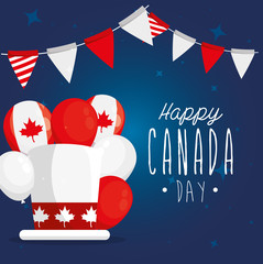 Sticker - happy canada day with top hat and decoration vector illustration design