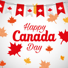 Canvas Print - happy canada day with maple leafs decoration vector illustration design